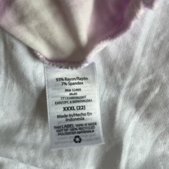 Time And Tru Purple And White Tie Dye Pattern V-Neck Top, XXXL - Picture 7 of 11